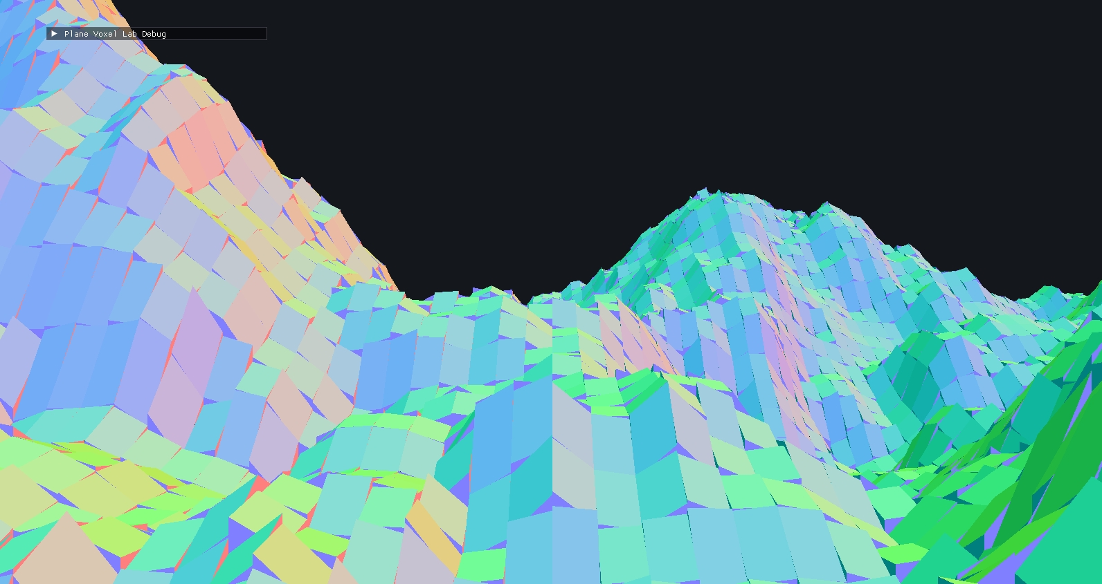 XZ columnar terrain rendered with normal-based coloring, making the vertical sealing fragments easy to distinguish from the sloped top surfaces.
